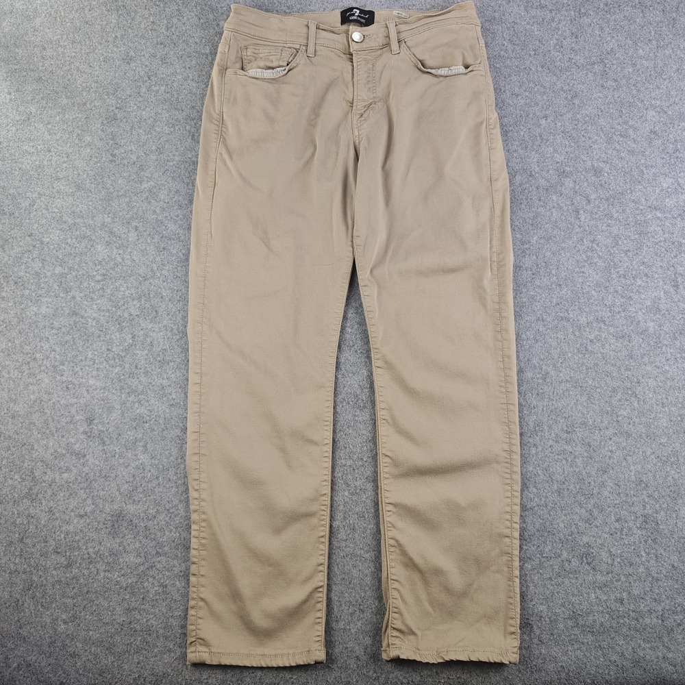 7 For All Mankind Slimmy Luxe Sport Pants Mens 31x29 Tan Straight Leg Modal...